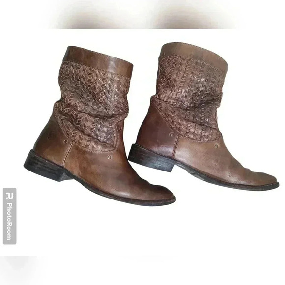 Frye Shirley Woven Huarache Mid Brown Leather Mid Cowboy Boots Womens 7.5 - Picture 1 of 5
